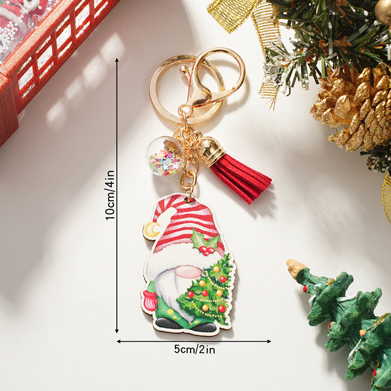 Wholesale Wooden Cartoon Santa Claus Christmas Series Keychain